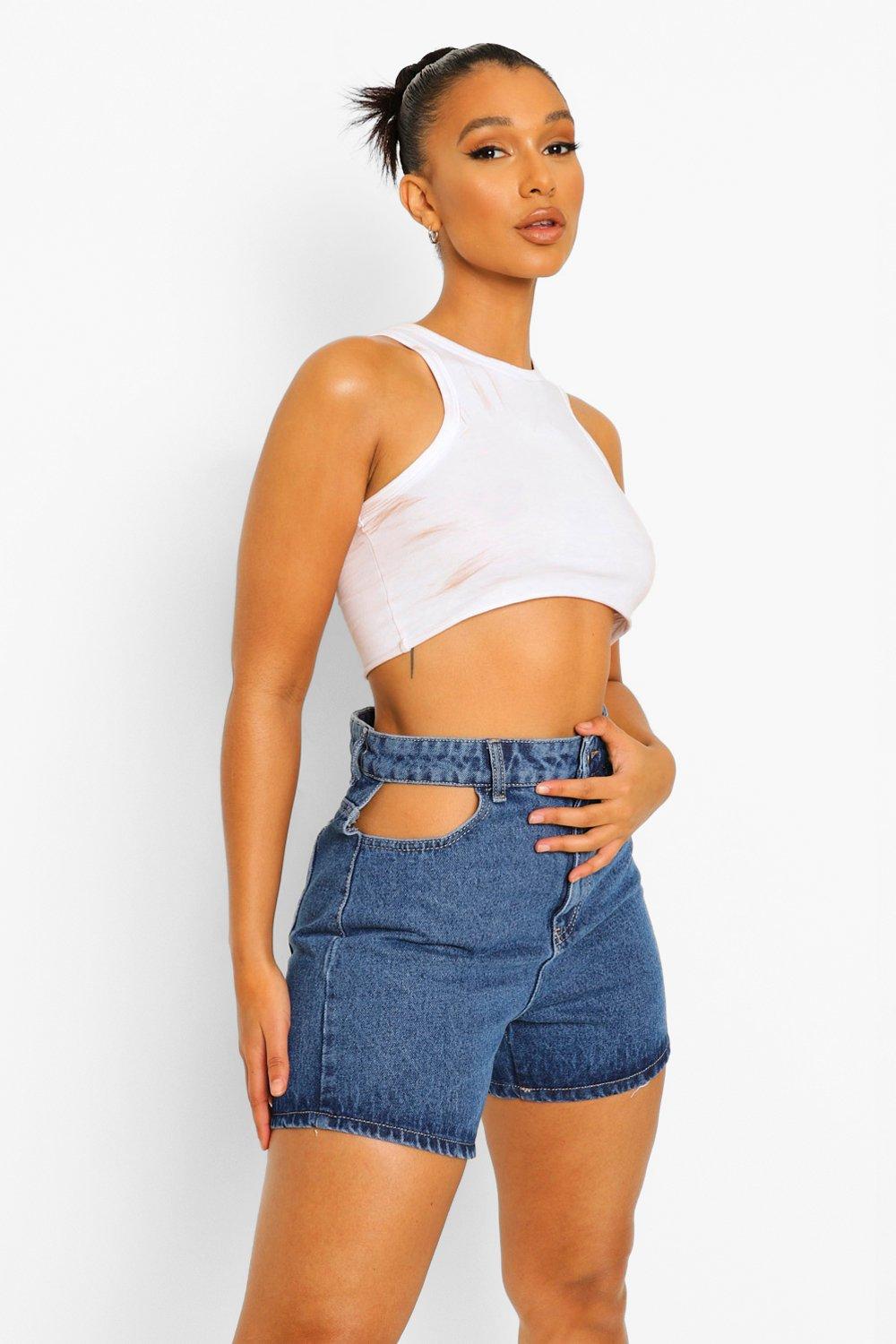 High waisted shorts with pockets hanging out sale